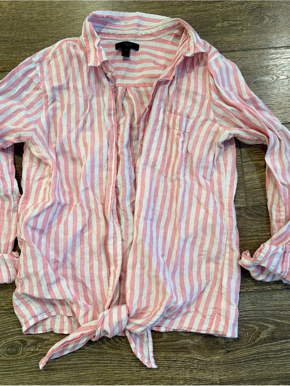 J. Crew Pink and White Striped Tie-Front Button Down Shirt